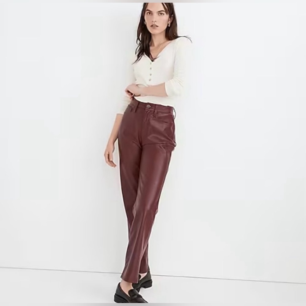 Madewell The Perfect Vintage Straight Jean: Faux Leather Edition Dark Cabernet